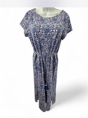 J. Jill Navy and White Floral Tassel Maxi Dress